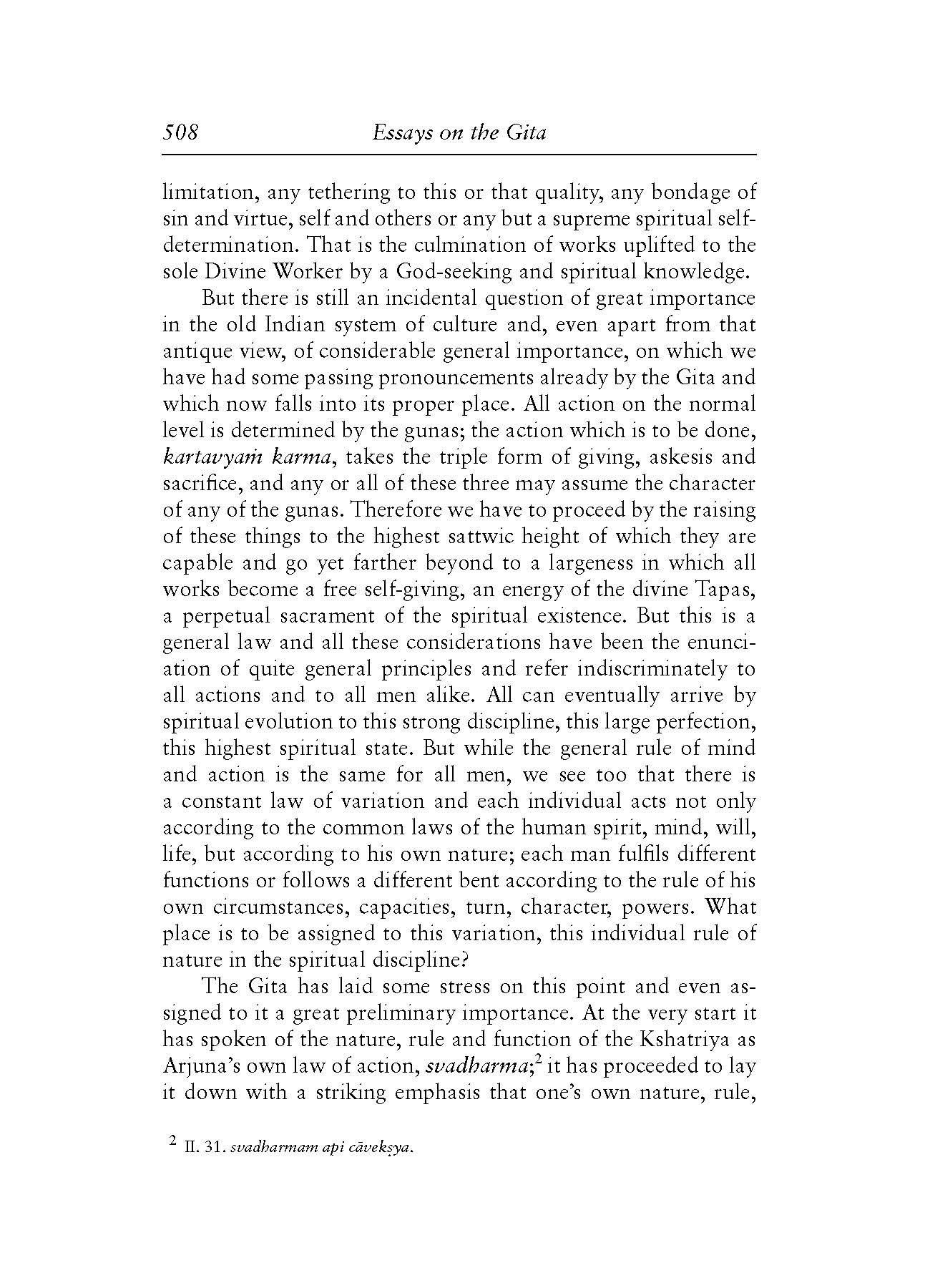 Swabhava And Swadharma Cwsa Essays On The Gita The Incarnate Word