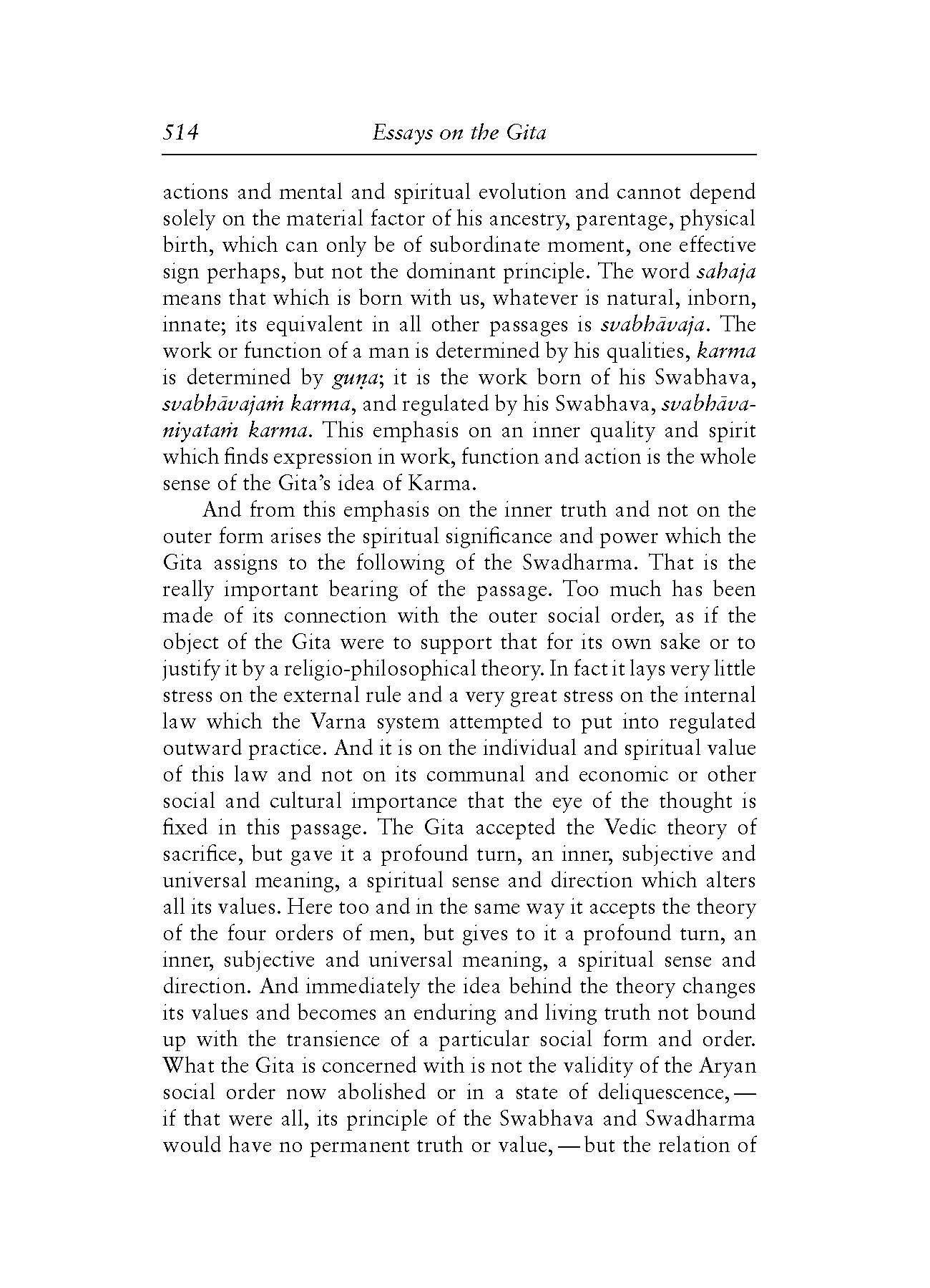 Swabhava And Swadharma Cwsa Essays On The Gita The Incarnate Word